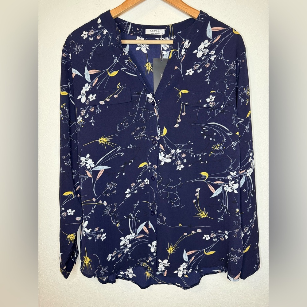 Women's Floral Navy Blouse